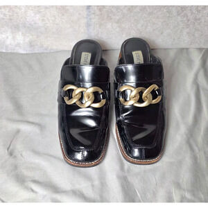 Steve Madden Lorie Black Patent Chain Mules Shoes Womens Size 7.5M Loafer